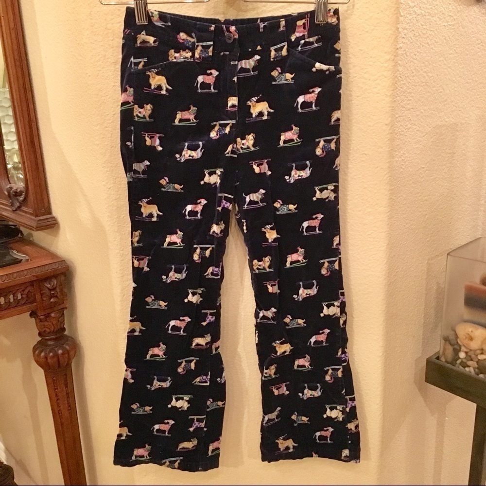 TALBOT KIDS Girls Navy Velvet Christmas Dog Print Pants 7Y